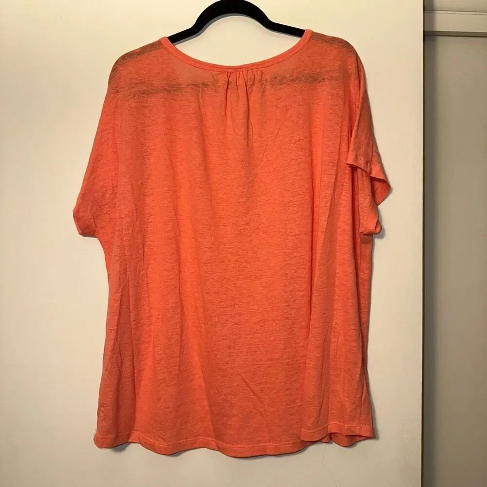 Old Navy Women’s XXL Linen Blend Short Sleeve Quarter Button Shirt Coral NWOT
